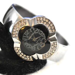 Unique Montres Carlo Rhinestone Accent Blace/Silver Tone Cuff New Battery Watch